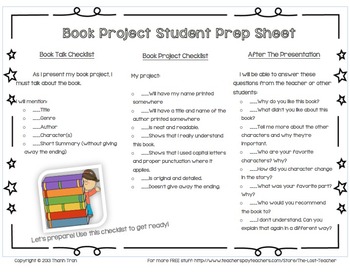 Preview of Book Project / Book Report - Adjustable Student Prep Sheet / Checklist