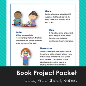 Preview of Book Project Report Packet - Ideas, Prep Sheet, Rubric