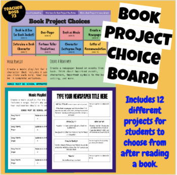 Preview of Book Project Choice Board
