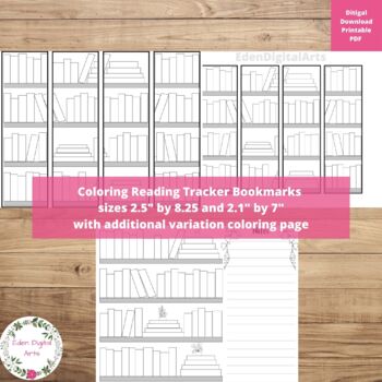 Preview of Book Reading Bookshelf Coloring Bookmarks Tracker Pages Book Club Log Recording