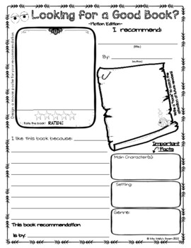 Book Recommendation & Book Report Graphic Organizers by Miss Molly's Room