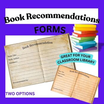 Preview of Book Recommendation Forms for your Classroom Library