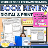 Book Recommendation Sheet | Review Alternative Book Report