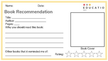 Reading Book Recommendation Template {Freebie} by Educatio TpT
