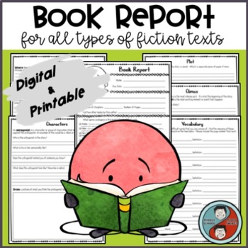Preview of Book Report - Template for Any Fiction Text Printable & Digital Summer
