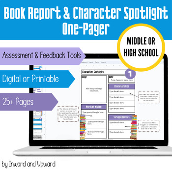 Preview of Book Report & Character Spotlight ONE-PAGER  | Digital or PDF | Upper Grades