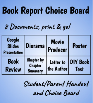 book report choice board 2nd grade