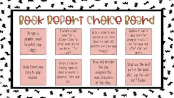 book report choice board pdf