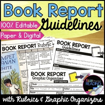 Preview of Book Report Guidelines, Writing Rubrics, Graphic Organizers Paper & Digital