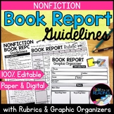 Nonfiction Book Report Guidelines, Writing Rubrics, Graphi