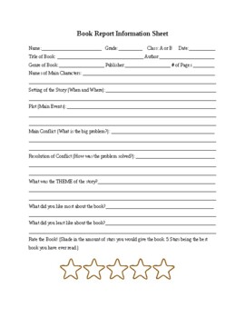 Preview of Book Report Information Sheet