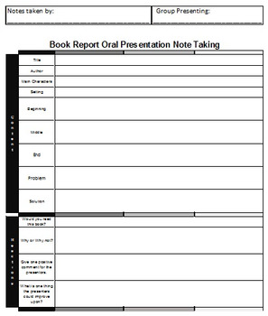 Preview of Book Report Presentation Rubric and Notes Page