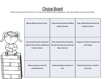 book report project choice board