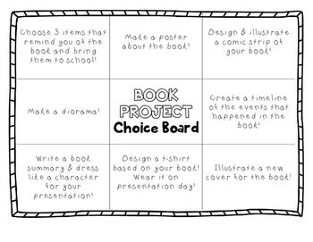 Preview of Book Report/Projects Choice Board & Rubric