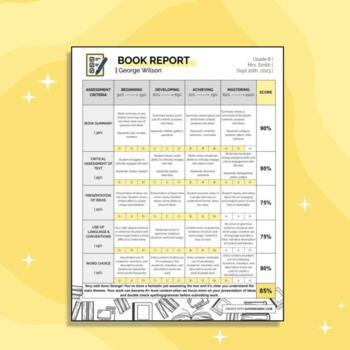 Preview of Book Report Rubric & Grade book - SUPERRUBRIC