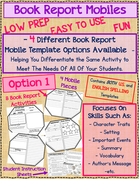 Preview of Book Report Mobile Templates - Reading Activity For Novels and Picture Books