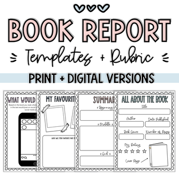 Preview of Book Report Templates + Rubrics | Digital + Printable | Virtual Learning