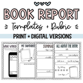 Book Report Templates + Rubrics | Digital + Printable | Vi