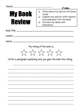 Preview of Book Review Form (Opinion Writing Printable)