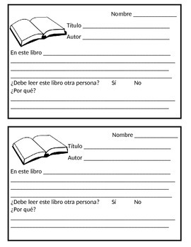 Preview of Book Review Form in Spanish