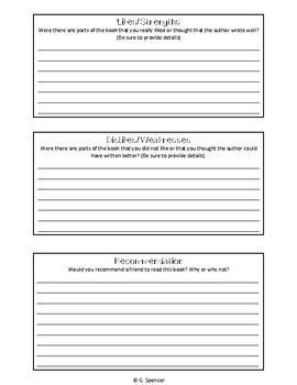 Book Review Planning Sheet by The Spencer Sails | TPT