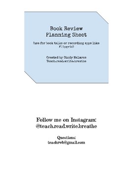 Preview of Book Review Planning Sheet - Use on Flipgrid