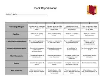 book report rubric middle school pdf