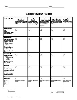 book review rubric grade 8