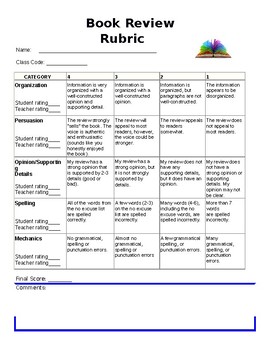 rubric for book review project