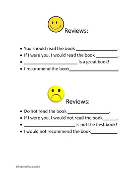 Book Review Sentence Starters by Tracie Bernauer | TpT