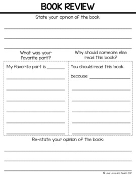Level 3 Writing - Book Review Structure Sheet (teacher made)