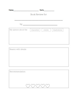 book review graphic organizer 2nd grade