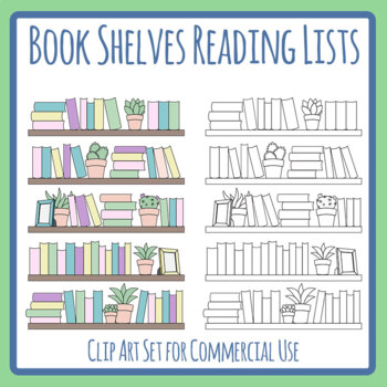 Preview of Book Shelves / Reading Lists / Book Spines Templates Clip Art Set Commercial Use