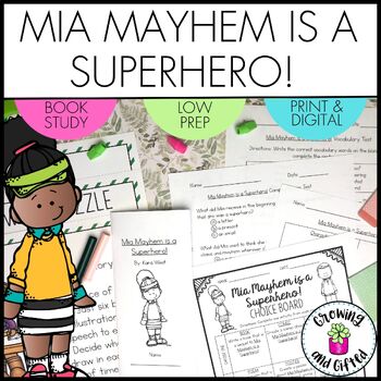 Preview of Book Study Aligned to Mia Mayhem is a Superhero! for Reading Comprehension