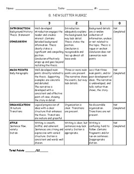 newspaper book report rubric