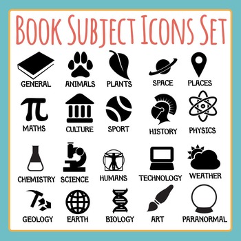 Preview of Book Subject Icons for Library Books Clip Art / Clipart Commercial Use