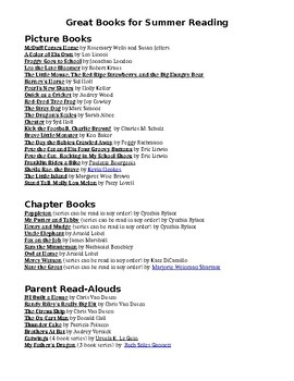 Preview of Summer Reading List - Rising 2nd Graders