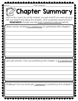 Book Summary And Chapter Summary Worksheets Templates For Any Novel Study