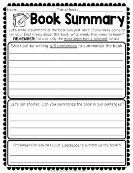 book summary and chapter summary worksheets templates for any novel study