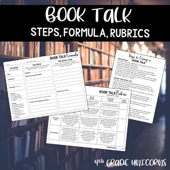 Preview of Book Talk Steps, Formula, Rubrics for Reading Engagement, Morning Meeting Share