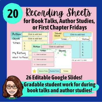 Preview of Book Talks, Author Studies or First Chapter Fridays Student Work/ Exit Slips