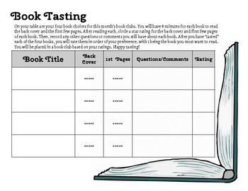 Book Tasting Book Club Preview Worksheet by Goldilocks ...