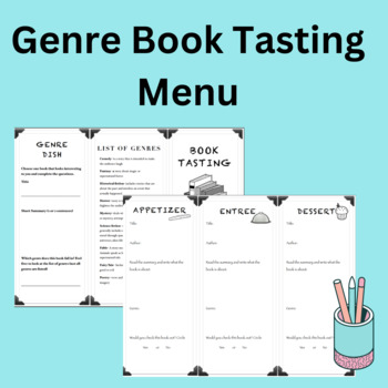 Preview of Book Tasting Genre Menu library reading and book promotion brochure