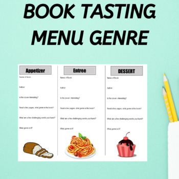 Preview of Book Tasting Genre Menu brochure printable