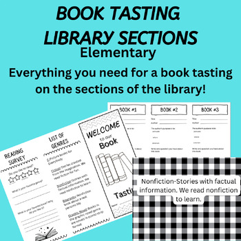 Preview of Book Tasting Learn the Library Sections Activity