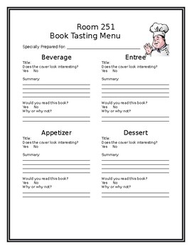 Book Tasting Menu Template from ecdn.teacherspayteachers.com