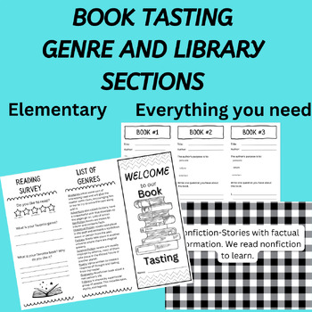 Preview of Book Tasting Genre and Library Section Activity