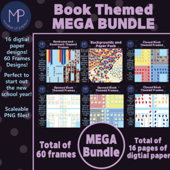 Preview of Book Themed Mega Bundle (Digital Paper and Frames)
