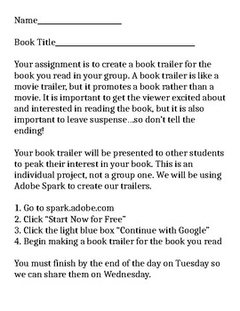 book trailer assignment middle school