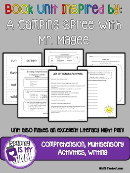 Preview of Book Unit: A Camping Spree with Mr Magee, Literacy Night Plan, 9 activities!